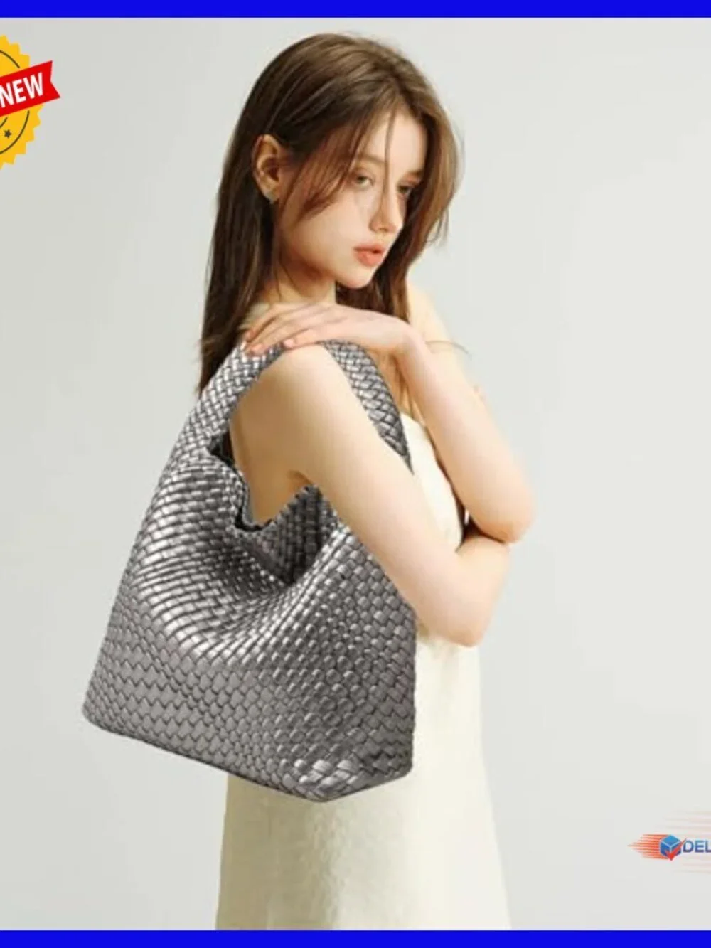 Large Vegan Leather Woven Hobo Tote Shoulder Bag with Purse